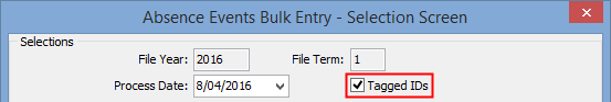 Absence Events Bulk Entry - Selection Screen window
