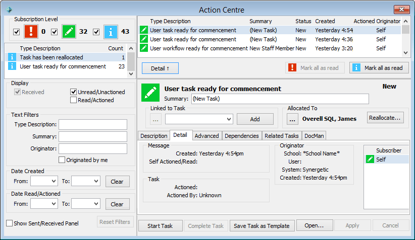 Action Centre - Detail tab (cut down, further)