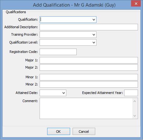 Add Qualifications window