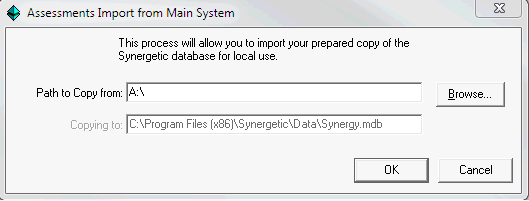 Assessments Import from Main System window