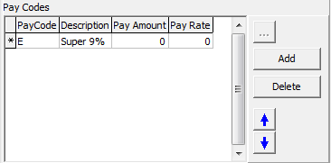 Award Maintenance - General tab (cut down, pay codes area)