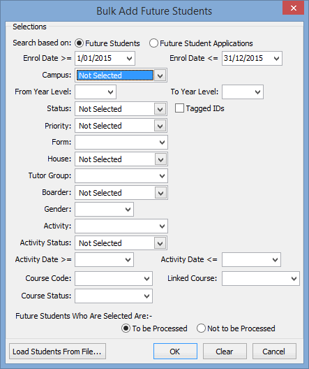 Bulk Add Future Students window