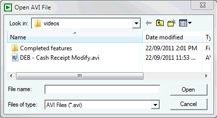 Camtasia - Open AVI file