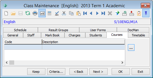 Class Maintenance - Courses tab