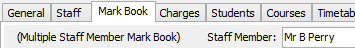 Class Maintenance - Markbook tab (Multiple Staff Member Markbook)