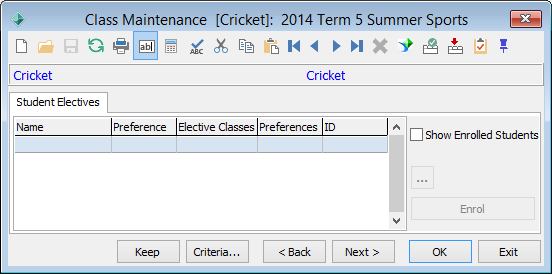 Class Maintenance - Student Electives