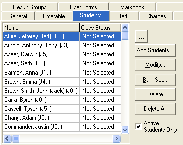 Class Maintenance - Students tab (cut down)