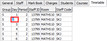 Class Maintenance - Timetable tab (grid area)