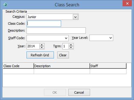 Class Search window