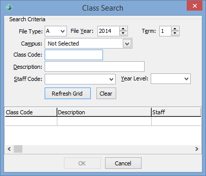 Class search window