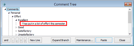 Comment Tree window (personal, comment level)