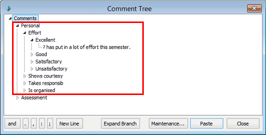 Comment Tree window