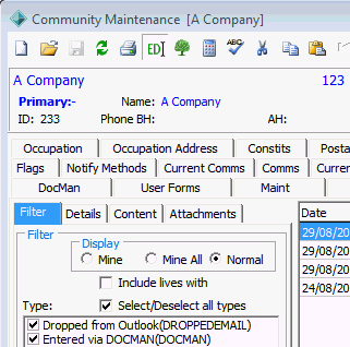 Community Maintenance - Correspondence tab (cut down, what's new)