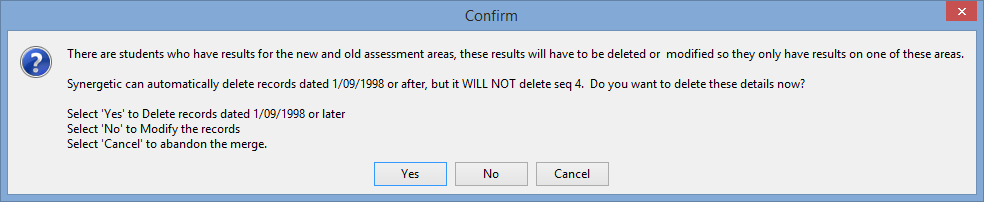 Confirm - There are students who have results for the new and old assessment areas