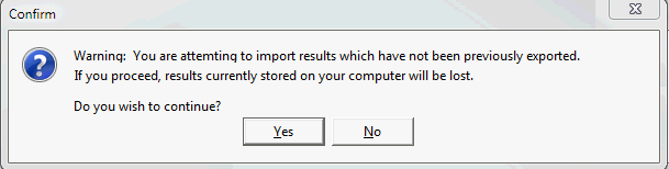 Confirm - warning attempting to import results