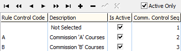 Course Agent Maintenance - Commission Control tab (Active field selected)