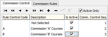 Course Agent Maintenance - Commission Control tab