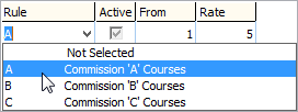 Course Agent Maintenance - Commission Rules (Rule drop-down list)
