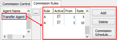 Course Agent Maintenance - Commission Rules tab (fields and buttons)