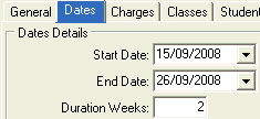 Course Maintenance - Dates tab (cut down)
