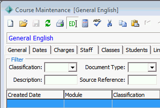 Course Maintenance - DocMan tab (cut down)
