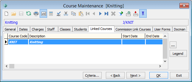 Course Maintenance - Linked Courses tab