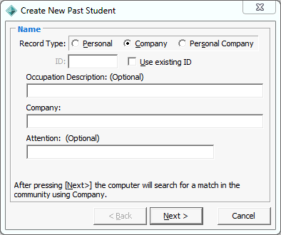 Create a New Past Student (Company)