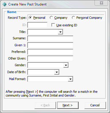 Create a New Past Student