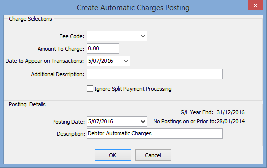 Create Automatic Charges Posting window