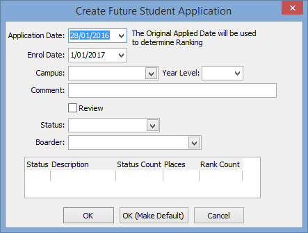 Create future student application window