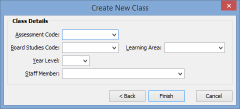 Create New Class - Class Details window