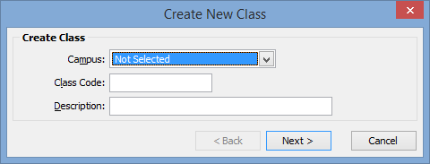 Create New Class - Create Class window