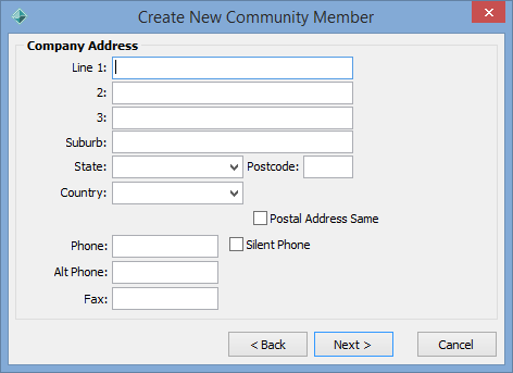 Create New Community Member - Company Address window