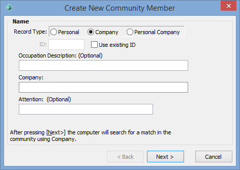 Create New Community Member - Name window