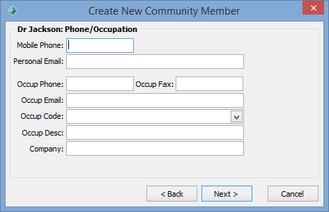 Create New Community Member - Phone/Occupation window