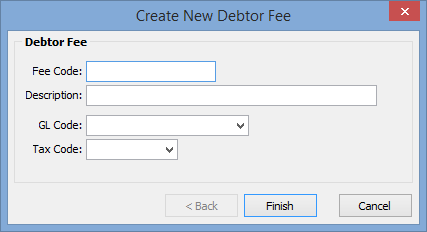 Create New Debtor Fee window