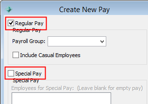 Create New Pay (cut down, special and regular pay highlighted)
