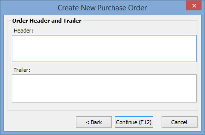 Create New Purchase Order - Header Trailer