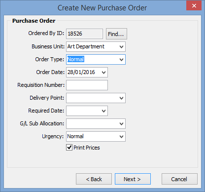 Create new purchase order