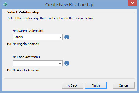 Create New Relationship - Select Relationship window