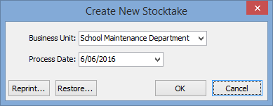 Create New Stocktake (School maintenance example)