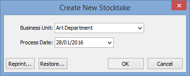Create New Stocktake window