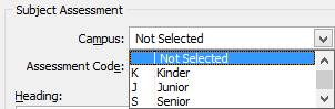 Create New Subject Assessment (Campus drop-down menu)