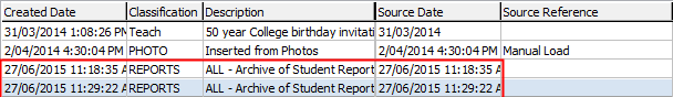 Current Student Maintenance - DocMan tab (grid area, multiple files imported)