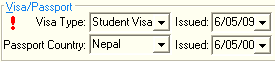 Current Student Maintenance - Flags tab (Visa Passport area, cut down)