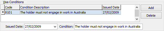 Current Student Maintenance - International tab (Visa Conditions area)