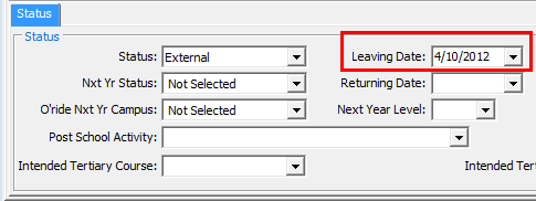 Current Student Maintenance - School tab (cut down, leaving date field highlighted)