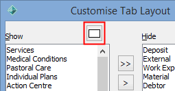 Customise Tab Layout window (Highlight icon highlighted)