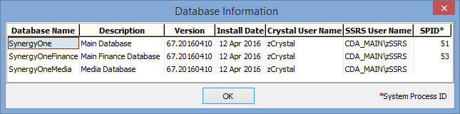 Database Information window
