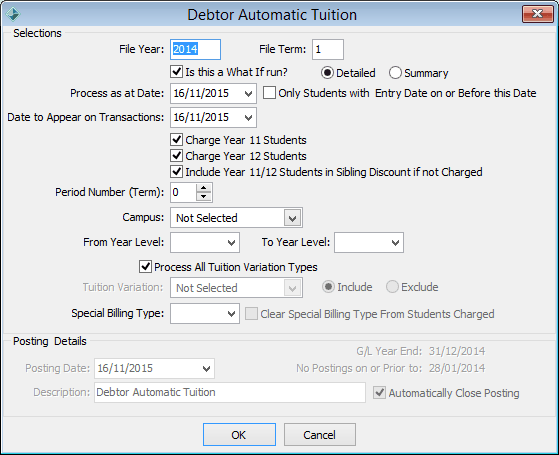 Debtor Automatic Tuition window
